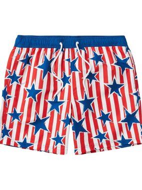 NWT Mad Engine Star Print Striped Americana Swim Shorts 89218265 Blue / Red XL